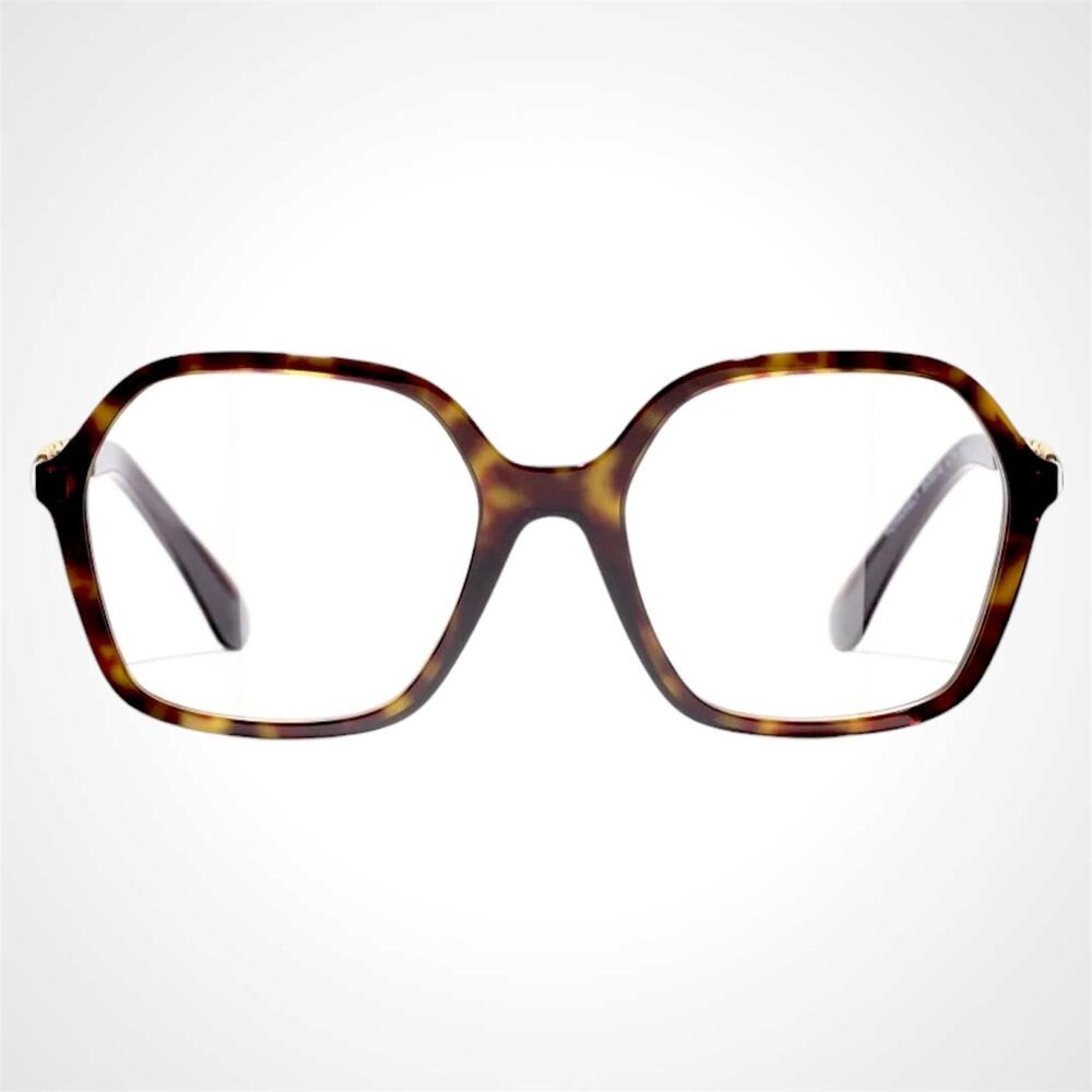 New CHANEL Eyeglasses Brown Tortoise Acetate Leather Arms 53mm Rx-able - Picture 2 of 5